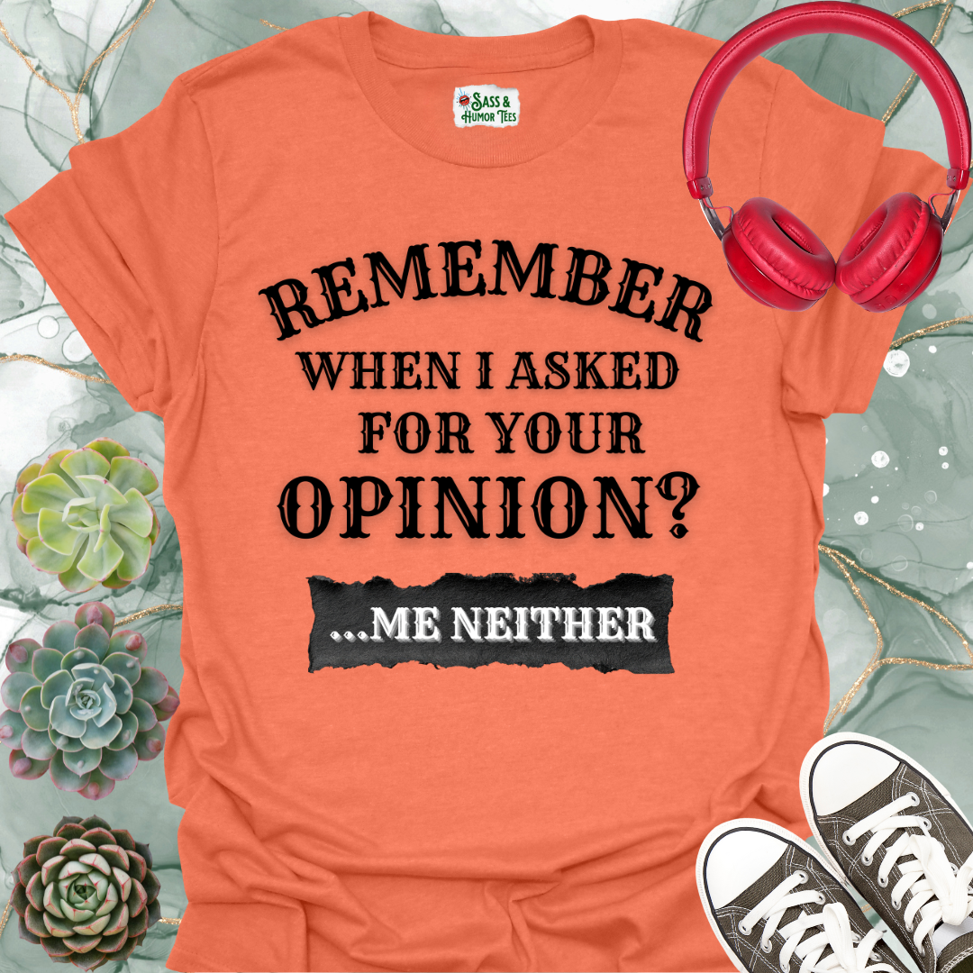 Funny 'Remember When I Asked For Your Opinion... Me Neither' T-Shirt