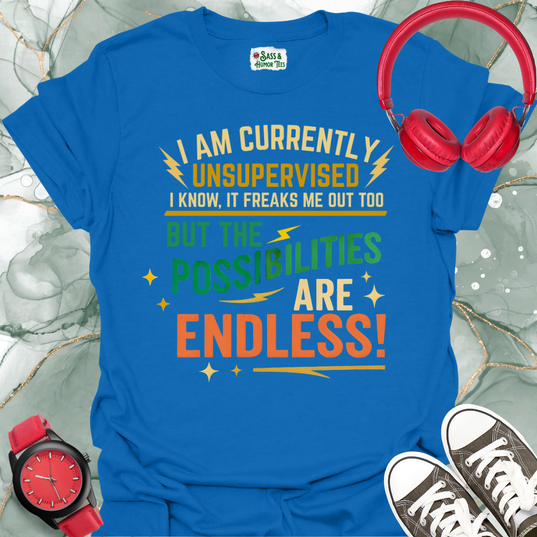 I Am Currently Unsupervised I Know, It Freaks Me Out Too But The Possibilities Are Endless T-Shirt